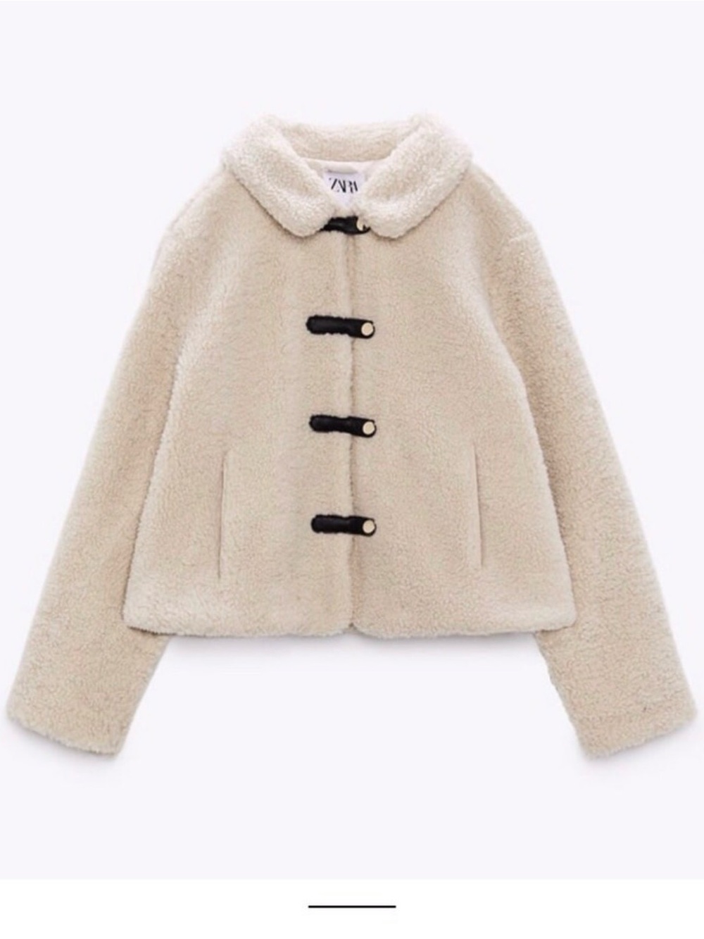 Zara Cream Faux Shearling Jacket with Toggle Closures NEVER WORN